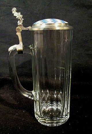 Vintage Lidded Stein 0.  5 Liter Faceted Paneled Glass Sohm Ergo Zinn Pewter Lid