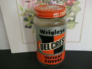Vtg.  Instant Wrigleys,  Del Crest Coffee Jar With Lid Great Vintge Shape Detroit