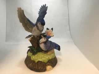 Porcelain Musical Blue Jay Bird Figurine -