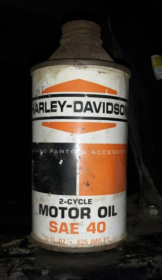 Vintage 1950s Harley Davidson 2 - Cycle Oil 12oz Tin Coned Top