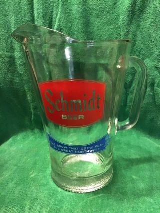 Vintage Schmidt Beer Glass Pitcher The Brew That Grew With The Great Northwest