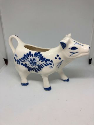 Delft Blue Hand Painted Windmill Design Cow Shaped Creamer