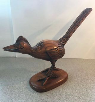 Vintage Folk Art Hand Carved Road Runner Bird Wood Sculpture Statue Figurine