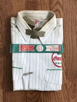 Vintage Coca Cola In Bottles Patch Striped Work Uniform Shirt 50’s Or 60’s