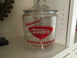 Tom’s Delicious Toasted Peanuts Vintage Glass Canister (red Version)