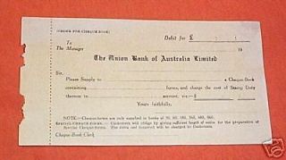 Union Bank Of Aust.  Check / Cheque Request Form