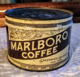 Vintage Marlboro Key Wind Coffee Tin,  Lid,  Great Graphics Look
