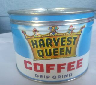 Vintage Harvest Queen Coffee 1 Lb Keywind Tin Can Red Owl Stores Minn Right Lid