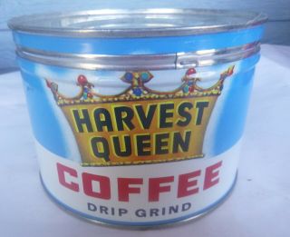 vintage Harvest Queen Coffee 1 lb keywind tin can Red Owl Stores Minn right lid 3