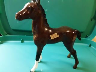 Vintage Goebel Thoroughbred Porcelain Foal Horse Figurine Brown White Socks Bay