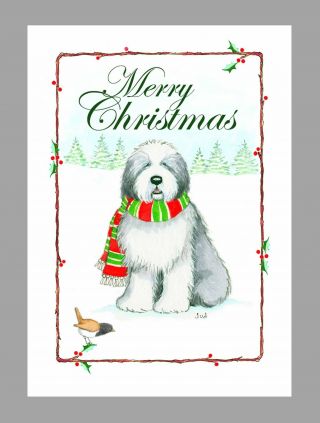 Old English Sheepdog Christmas Cards,  Box Of 16 Cards & 16 Envelopes