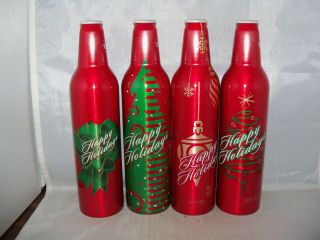 Budweiser 2006 Happy Holidays Tin w/ 4 EMPTY Aluminum Bottles and 4 Coasters 4