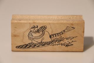 Kliban Surf Cat - Large Rubber Stamp - Cat Surfing The Waves On Checkered Board