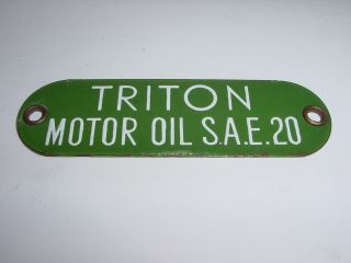 Vintage Triton Motor Oil Sae 20 Porcelain 5 " Gas Fuel Pump Bulk Oil Tag Sign