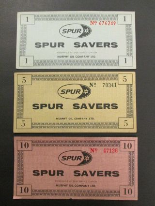Three Canadian Tire Money Style Spur Gas Station Murphy Oil Co.  Bills Coupons