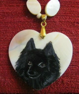 Schipperke Hand - Painted On A Mop,  Heart Shaped Pendant/bead/necklsvr