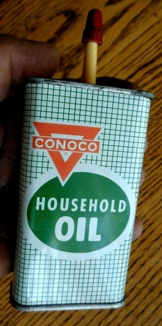 Vintage Conoco Household Oil Can Handy Oiler 4 Fl.  Ozs.  Advertising Tin