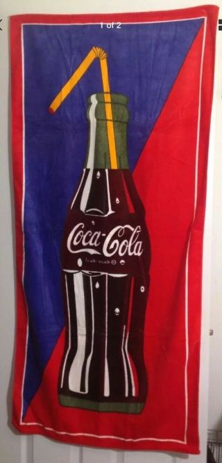 Vintage 1988 Coca Cola Coke Bottle Beach Towel Brazil 27x56 Red Purple Cotton