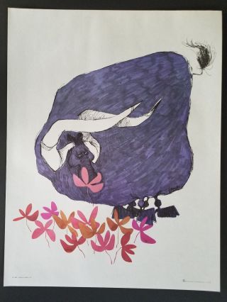 1968 Vintage Dino Kotopoulis Flower Power Poster Bull In Flowers
