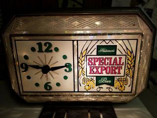 Special Export Beer Sign Lighted Back Bar Clock Crystal Cut Glass Vintage Topper