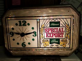 Special Export beer sign lighted back bar clock crystal cut glass vintage topper 2