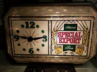 Special Export beer sign lighted back bar clock crystal cut glass vintage topper 3