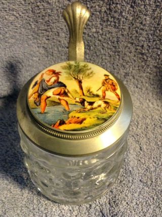 Vintage Rein Zinn Glass Lidded Beer Stein Pewter Nude Risque Bare Hobnail Gun