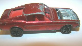 1967 Redline Hot Wheels Custom Red Mustang Missing Hood Red Interior