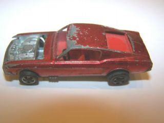 1967 Redline Hot Wheels Custom Red Mustang Missing Hood Red Interior 2