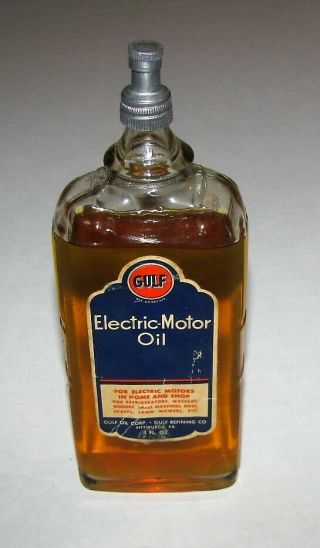 Gulf Electric Motor Oil 4oz Glass Bottle Gas Oiler Fuel Advertising