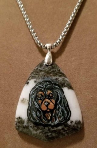 Natural Stone Pendant/necklace - Hand Painted Cavalier King Charles Spaniel