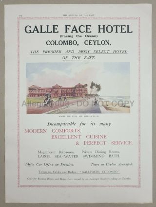 1930 Galle Face Hotel Colombo Ceylon Ad Advertising 10in X 13in