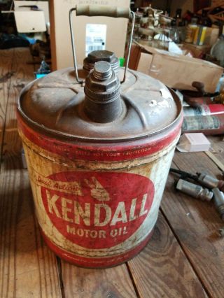 Vintage Kendall Dual Action Lubricant 5 Gallon Can,  Motor Oil,  White Red