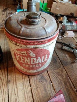 Vintage Kendall dual action Lubricant 5 Gallon Can,  Motor Oil,  white red 3