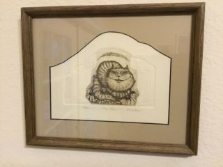 VINTAGE FRAMED PRINT CHESHIRE CAT SIGNED AND NUMBERED 5