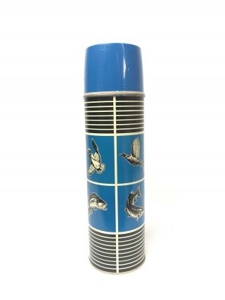 Vintage Thermos Brand Coffee Metal Thermos Animal Fish Bird Print