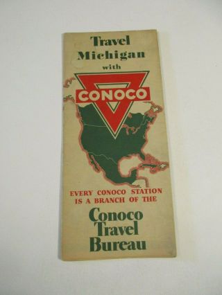 Vintage Conoco Michigan State Highway Gas Station Road Map 1940 Pop - Box B7