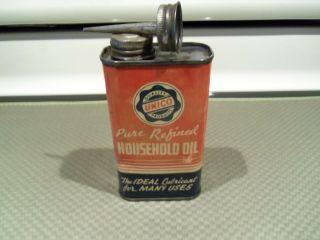Vintage Unico Household Oil Tin Can Handy Oiler Double Metal Top
