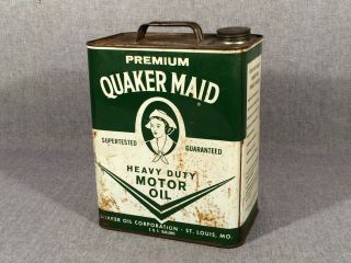 Vintage Premium Quaker Maid Heavy Duty Motor Oil Can 2 Gallon Empty