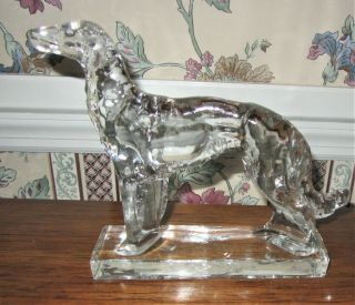Antique Clear Glass Art Deco Borzoi Russian Wolfhound Dog Figurine 9 " X 7.  5 "