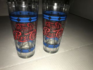 Vintage Tiffany Pepsi Cola Drinking Glasses (2) Tumblers Stained Glass Look 70 