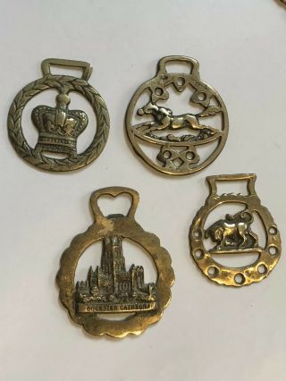 Four Vintage Brass Horse Medallions