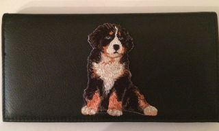 Bernese Mountain Dog Leather Checkbook Cover