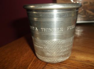 Rare Vintage Large Just A Thimble Full Pewter Drink Measure Cup