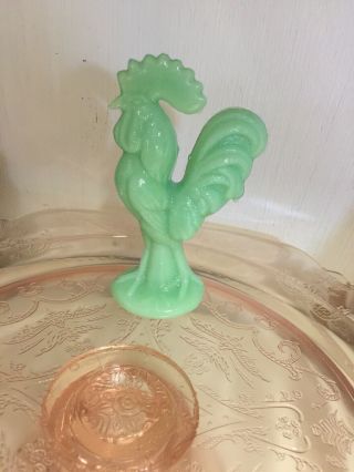 Jadeite Green Glass Rooster Figurine 4.  4 " Tall