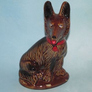 Vintage German Shepard Dog Puppy Brown Ceramic Handcrafted Brazil Figurine 7.  5 "