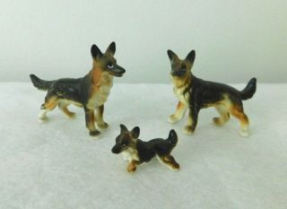 Bone China Miniature German Shepherd Family Dog Figurine Set Of 3 Japan