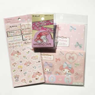 My Melody Kawaii 3 Items Letter Papers & Washi Tape & Sticker Stationary Sanrio
