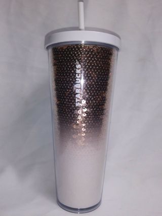 Starbucks 2018 Holiday Exclusive Ombre Rose Gold Sequins Cup 24oz Tumbler