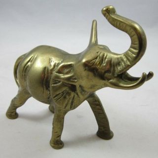 Vintage Brass Elephant Figure Statue With One Ear Up & Other Down